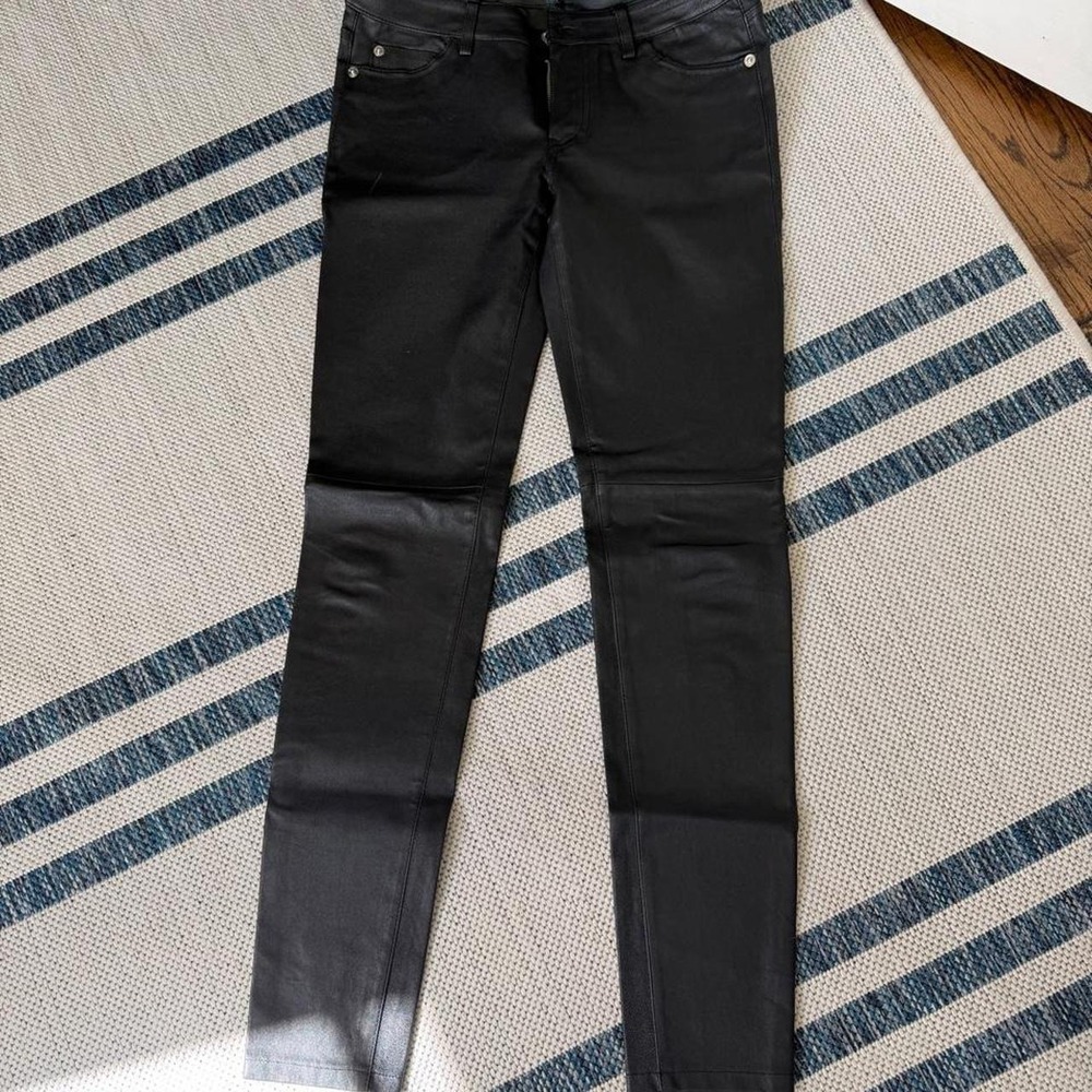 MICHAEL MICHAEL KORS Straight-Leg 100% Lamb Leather Pants Black Size 2